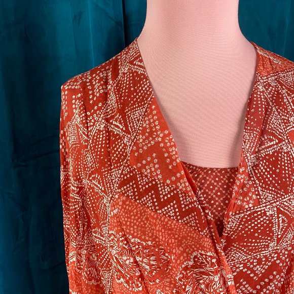BCBGMaxAzria Nickelette Batik-Printed Top Red - Picture 3 of 6